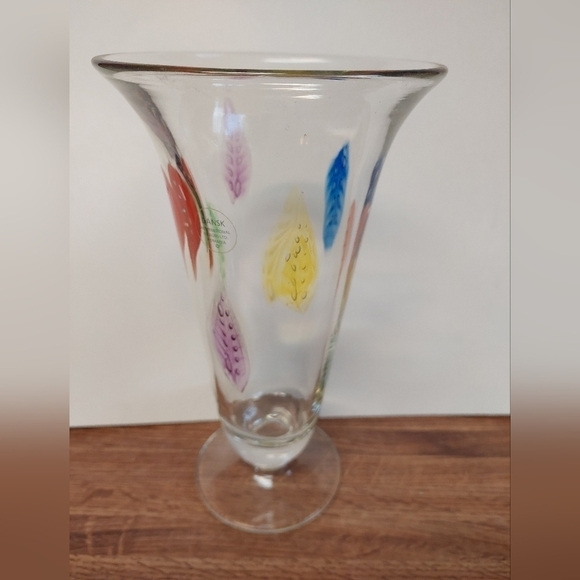 Vintage* Hand-blown Colourful Dansk Feathered Glass Tulip Vase - Picture 3 of 8